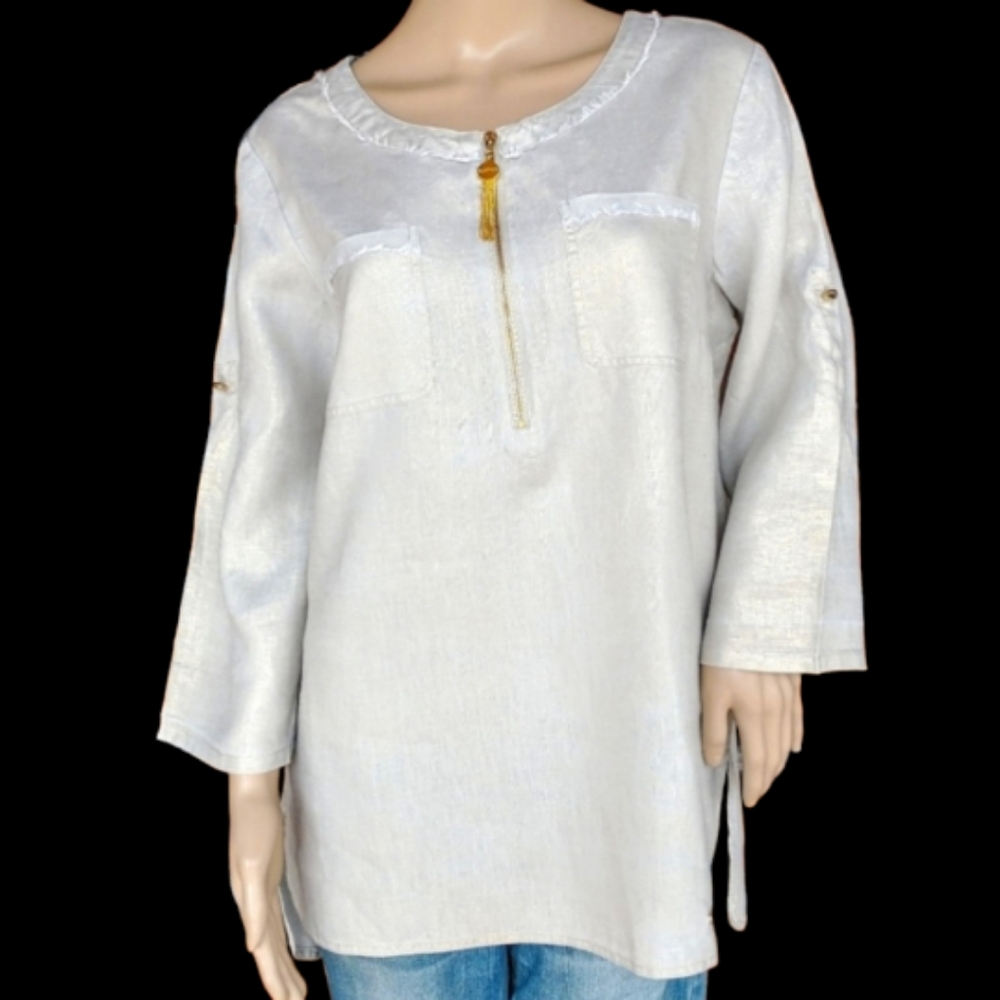 Ellen Tracy Shimmery Linen Loose Fit Top
